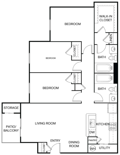 A black and white diagram of a house layout with labeled rooms.